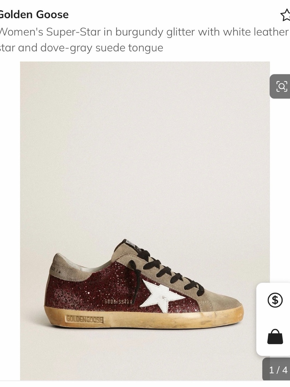 Golden Goose Women’s Super-Star Sneakers in Burgundy Glitter and White